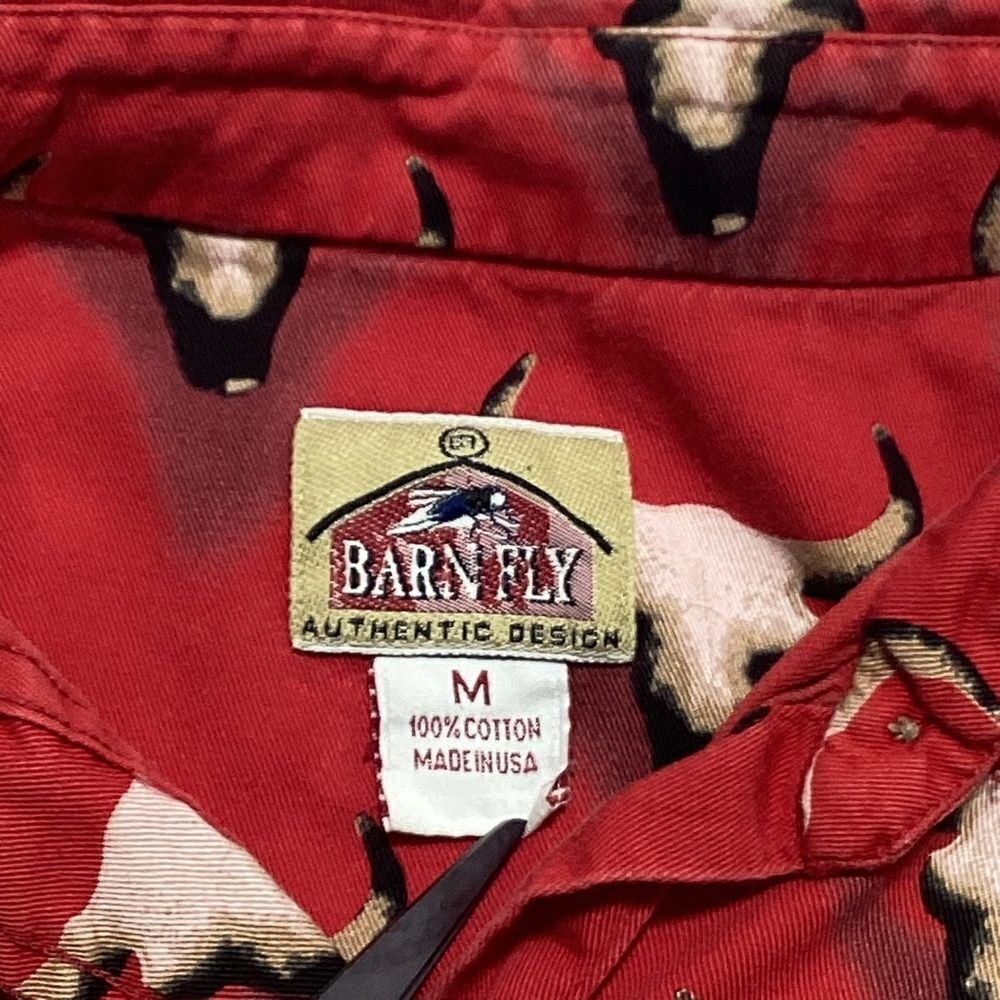 Barn Fly Vintage Western Button Front Shirt Red With Bull Horn Design M - Picture 4 of 12